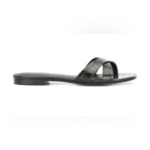 Reformation Black Croc-Embossed Slide Sandals